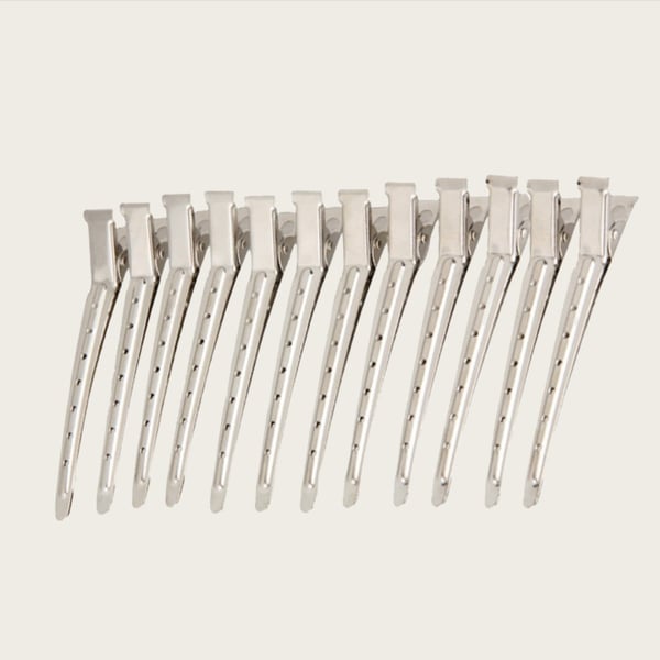 Store Hårklemmer med Huller - Sølvfarvet Metal Hårklips til Styling og Farvning (12 stk) 12-pack