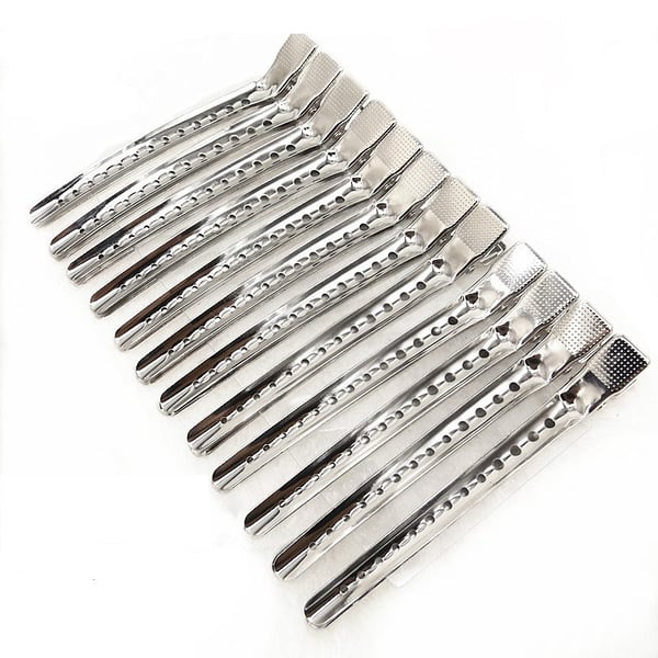 Hårklemmer i aluminium, 12-pakning Silver L