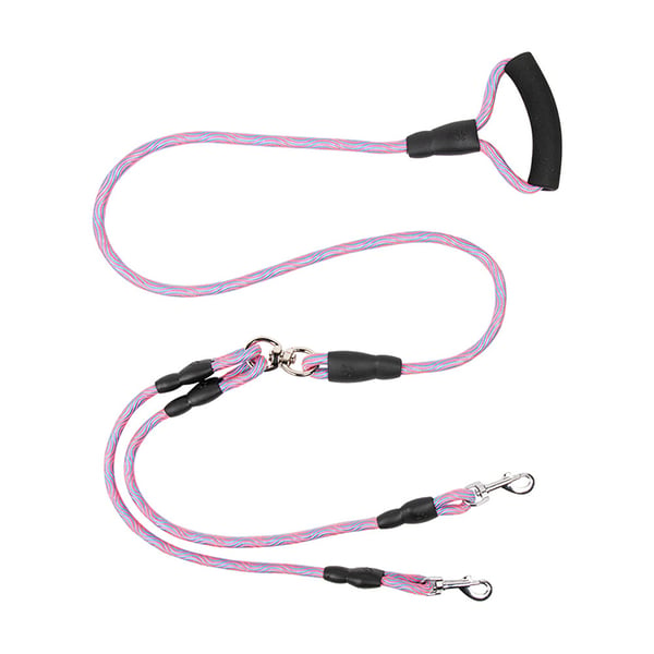 Dubbel hundkoppel med 360° rotation, trasselfritt Rose red