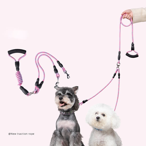 Dobbelt hundeline med 360° rotation, ingen sammenfiltring Rose red