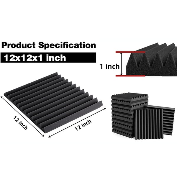 Lydabsorberende skumpaneler Black 12-pack L