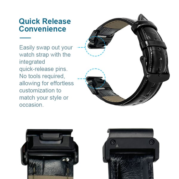 Remme i ekte lær til Garmin Fenix 7X 7S Black 20 mm