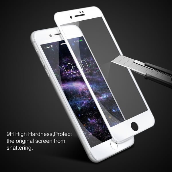 Skjermbeskyttelse iPhone 8 Plus herdet glass / 3D heldekkende - hvit