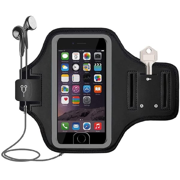 Sportsarmbånd for løping (Stor: Passer opptil 7 tommer) Black+Sliver