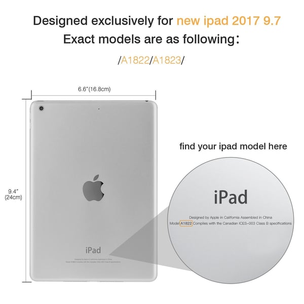 Deksel til iPad Air 1/iPad Air 2/New iPad 9.7 tommer, sort