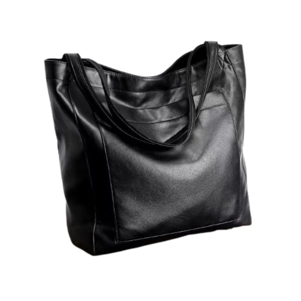 Stilfuld PU Tote Bag til kvinder - Stor kapacitet Vintage skuldertaske Black