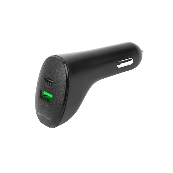 Car Charger, 1x USB-A 18W, 1x USB-C 20W, black