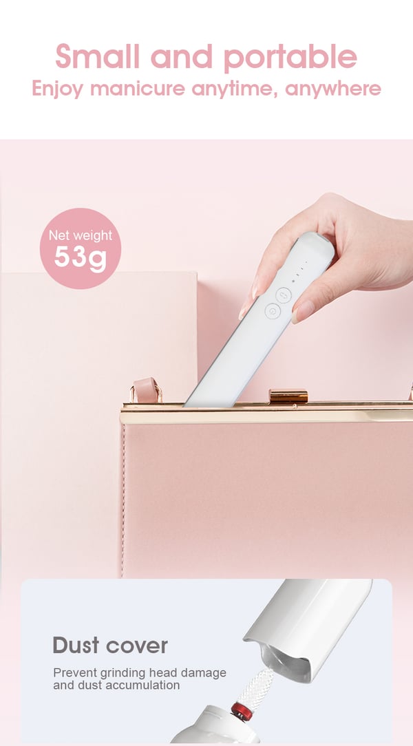Bærbar elektrisk neglebormaskin med 3 hastigheter og LED-lys White