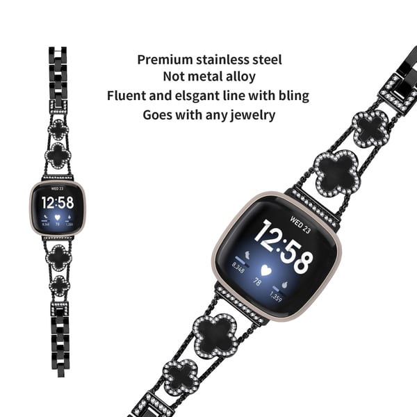 Cloverlink-ranneke Fitbit Versa 3/4/Sense 2:lle Black