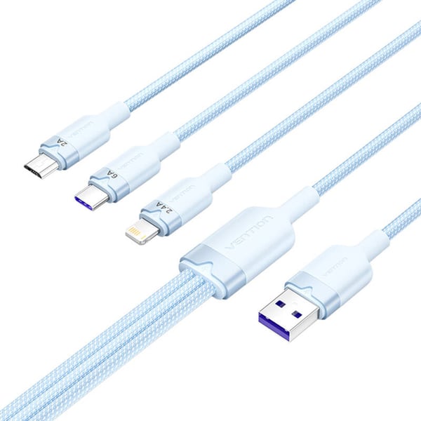 USB 2.0 A til 3-i-1 6A kabel Ventilation CTRLG 1.5M (blå)