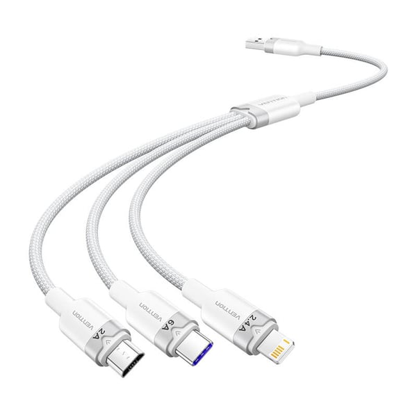USB 2.0 A til 3-i-1 6A-kabel Vention CTRWG 1.5M (hvit)