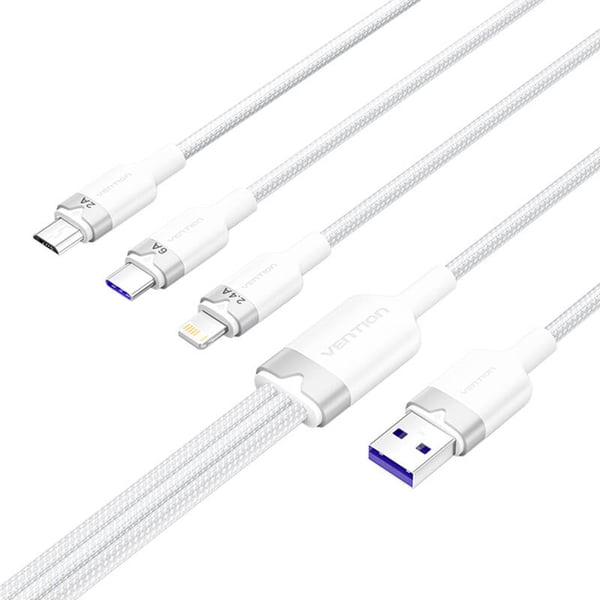 USB 2.0 A til 3-i-1 6A-kabel Vention CTRWG 1.5M (hvit)