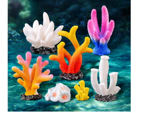 5 deler Mini Korall Ornamentsett for akvariumdekorasjon Model 7