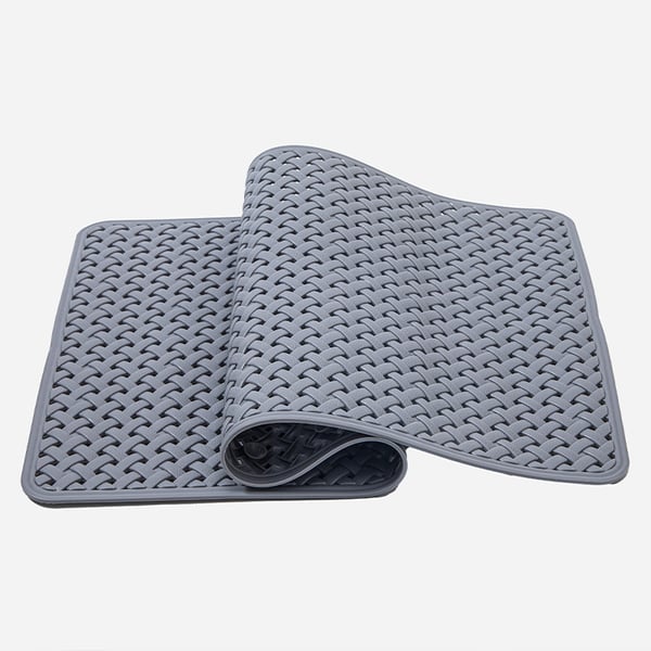 Dybt grå badeværelsesmåtte i PVC med skridsikker overflade og drænhuller, 52x52x0,5 cm D