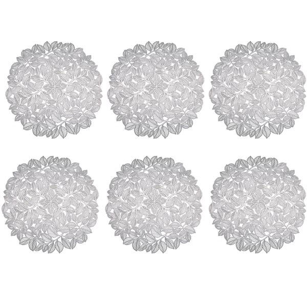 Sett med 6 spisebrikker med elegant bladmønster Silver