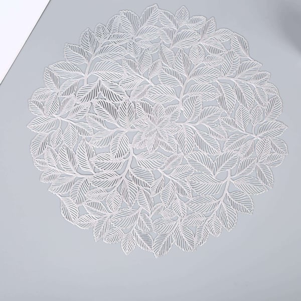 Sett med 6 spisebrikker med elegant bladmønster Silver