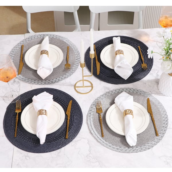 Sett med 8 spisebrikker, PVC-spisebrikker til spisebordet Silver