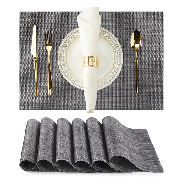 Sett med 6 dekkebrikker, 30x45 cm, blandede farger Silver + Black