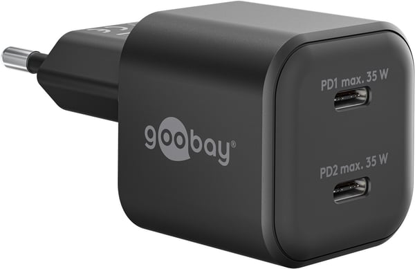 USB-C™ PD GaN dobbel hurtiglader Nano (35 W) svart
