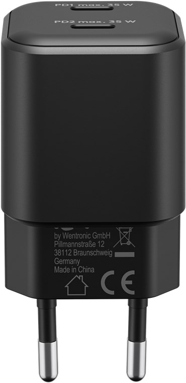 USB-C™ PD GaN dobbel hurtiglader Nano (35 W) svart