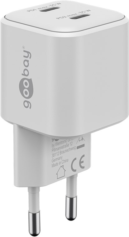 USB-C™ PD GaN dobbelt hurtigoplader Nano (35 W) hvid