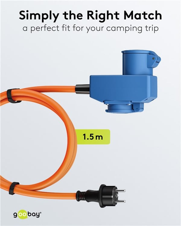 CEE-adapterkabel, kontakt med jord til 90° CEE hun og uttak med jord, 1,5 m