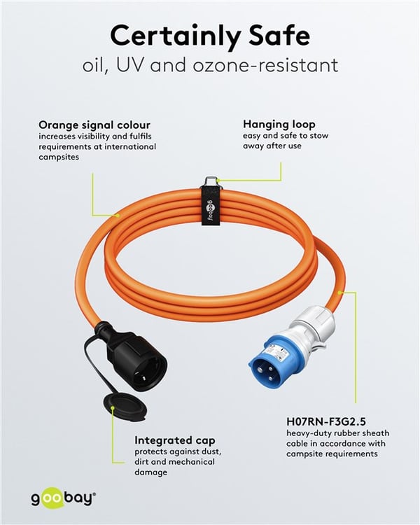 CEE-adapterkabel, CEE-stik med jordkontakt, 5 m