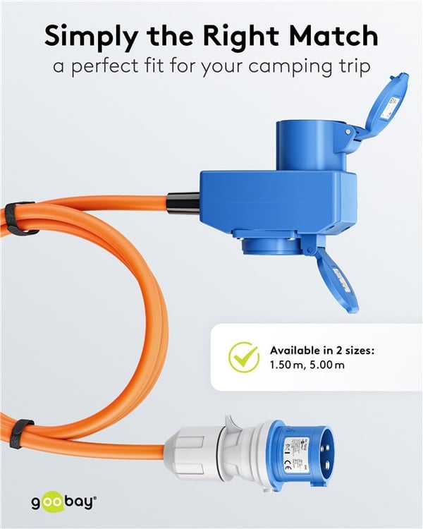 CEE-adapterkabel, CEE hann til 90° CEE hunn og stikkontakt med jord, 1,5 m