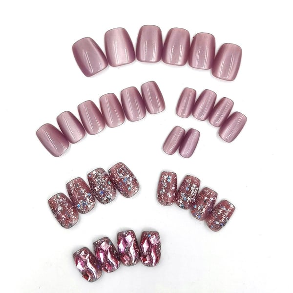 Lilla Cat Eye Press-on Negler med Rhinestone-aksenter Lilla Cat Eye Press-on Negler med Rhinestone-aksenter