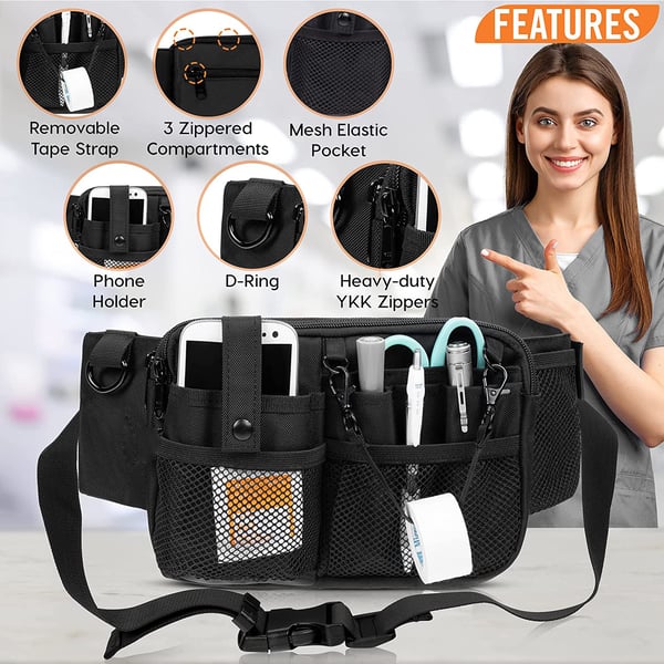 Medisinsk Organizer Bag - Kompakt & Justerbar Midjepakke Black