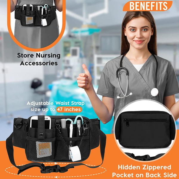 Medisinsk Organizer Bag - Kompakt & Justerbar Midjepakke Black