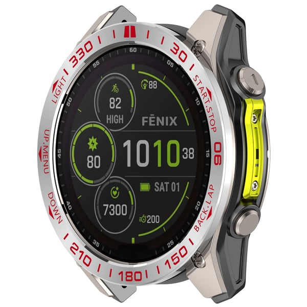 Premium Garmin Tactix 8 51mm AMOLED Bezel - Sølv & Rød Aksent