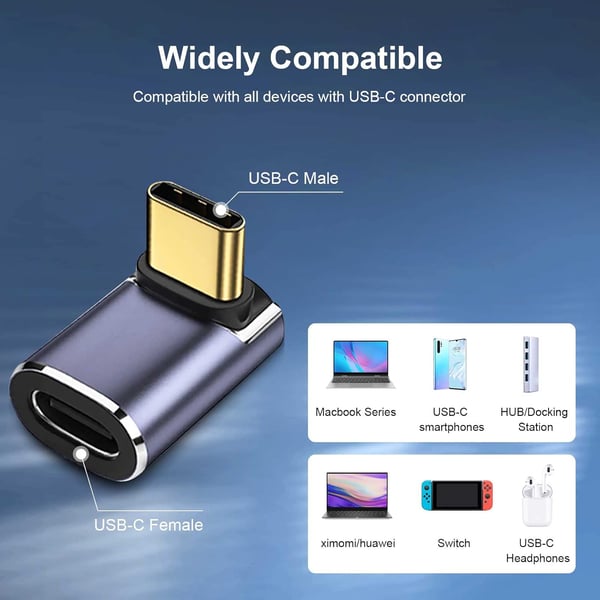 Type-C hann til hunn adapter 2-pakning - 100W, 20Gbps, 4K60Hz