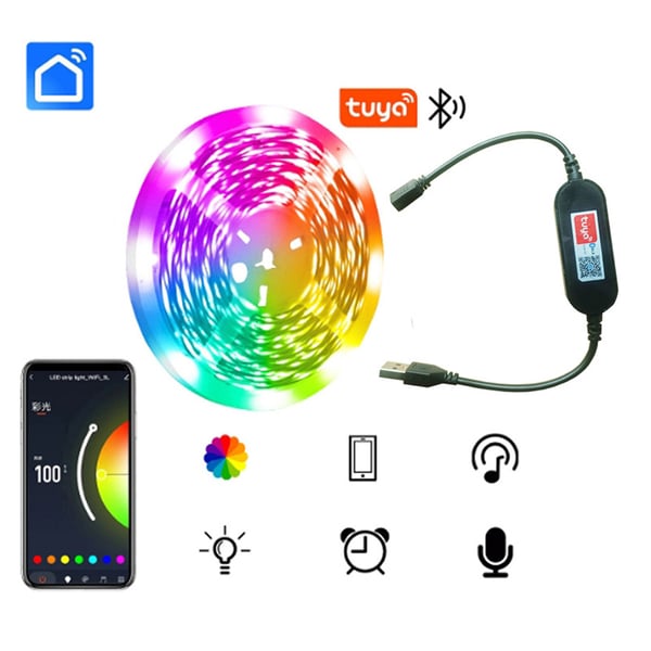 Smarte USB LED Strip Lights Music Sync APP-kontroll 15 m