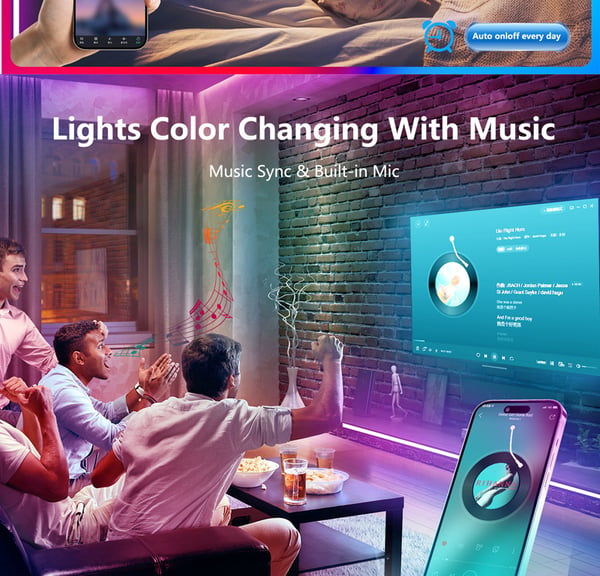Smarte LED-stripelys 15M med WiFi-kontroller og APP