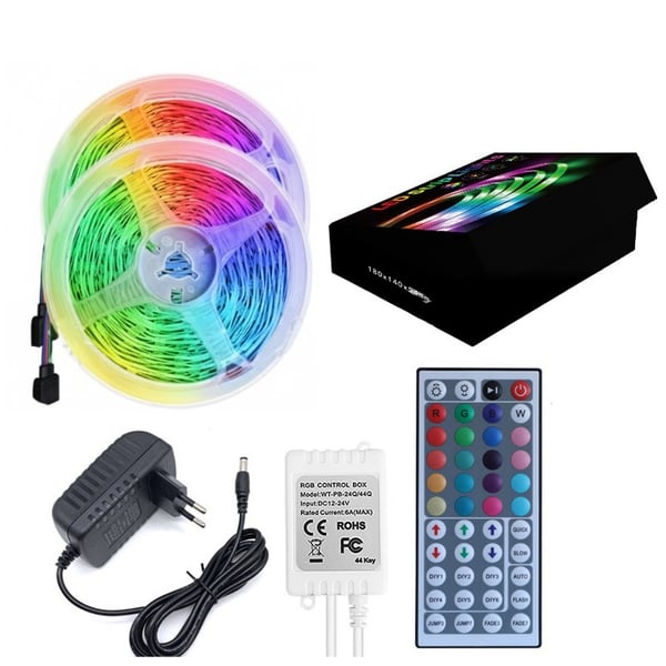 10M LED Strip Lights Kit med fjernbetjening og strømforsyning