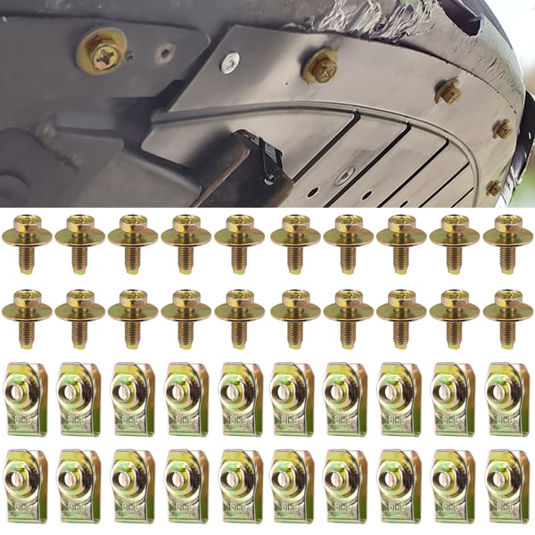 U-formet metallklips sett med 20 stk, kompatibelt med M6 bolter for bilmotorbeskyttelse og støtfangerfeste 20-pack