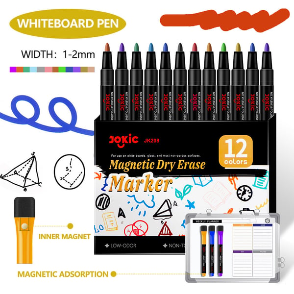 Levende Whiteboard Markørsett - 12 Farger med Viskere