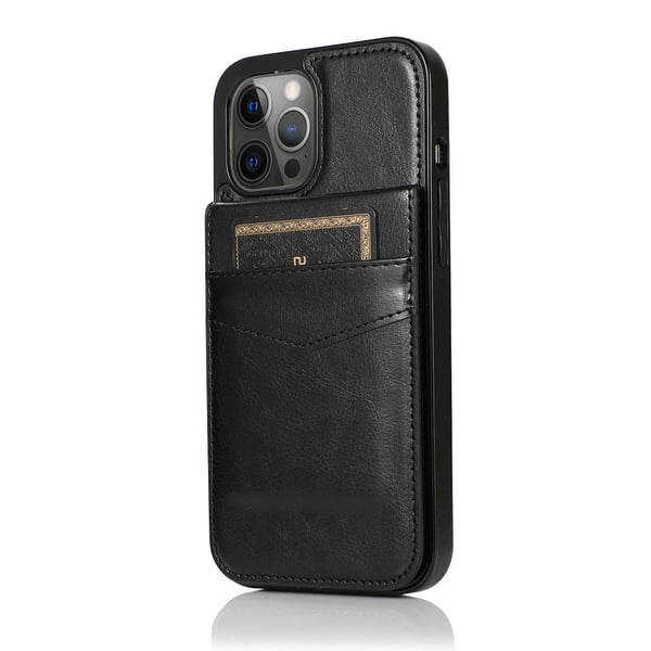 Samsung Galaxy A71 -puhelimen musta nahkainen suojakotelo, jossa korttipaikka ja läppäkansi