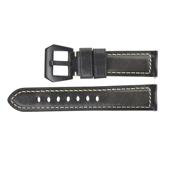 Italialainen nahkainen kellon ranneke - Harmaa Musta - 23mm