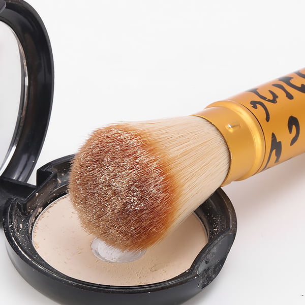 Gylden pudderbørste - Bærbar makeupbørste med låg