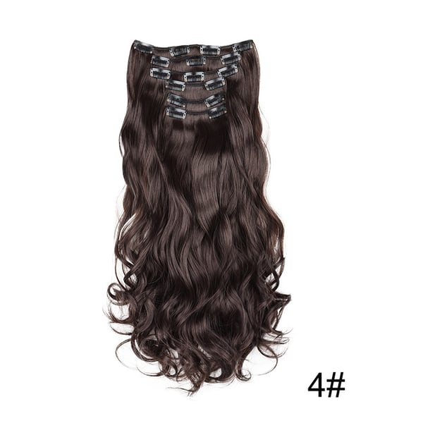 16 Clips Krøllete Hår Extensions 6 stk Mørk Brun