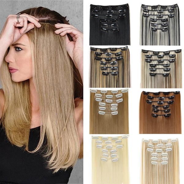 Hår Extensions Clip in Hair Extensions 6 stk coffee