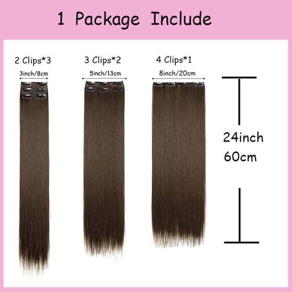 Hår Extensions Clip in Hair Extensions 6 stk coffee