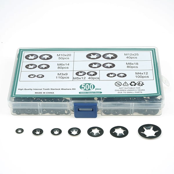 E-Clip låseringsett - 500 stk, 3-12mm, 65Mn stål