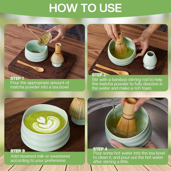 Matcha Whisk Sæt CT Lille Sæt 4 stk. Lysegrøn Keramik