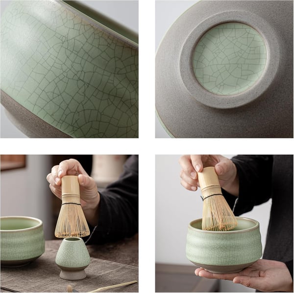 Elegant Black Matcha Whisk Set - 7 Piece Ceramic & Bamboo