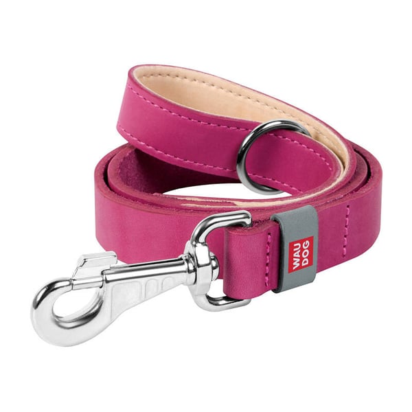 WAUDOG hundebånd i naturlær 25 mm bredt, 122 cm langt rosa