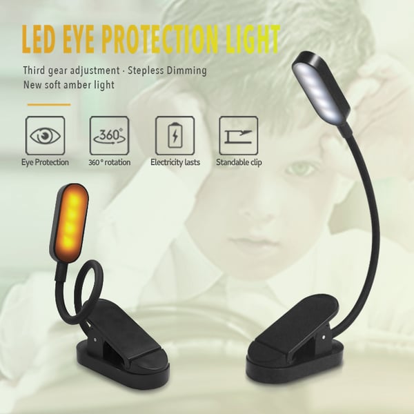 Svart Boklampa - LED Clip-on Läslampa för Studenter Black
