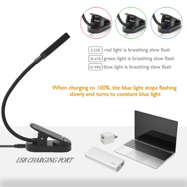 Svart Boklampa - LED Clip-on Läslampa för Studenter Black